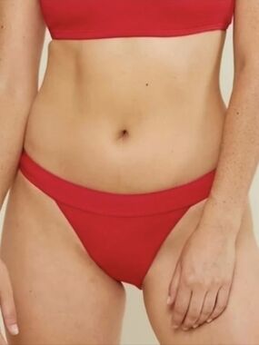 Andie Swim Cherry Red Banded Cheeky Bottom Size S NWT